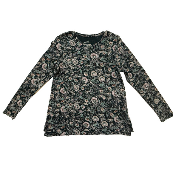 J.Jill Shirt Womens Small Green Paisley Floral Pima Cotton High-Low Long Sleeve - Picture 1 of 6